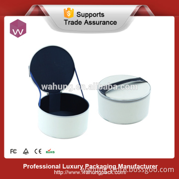 White elegant pu jewelry round leather box with lock